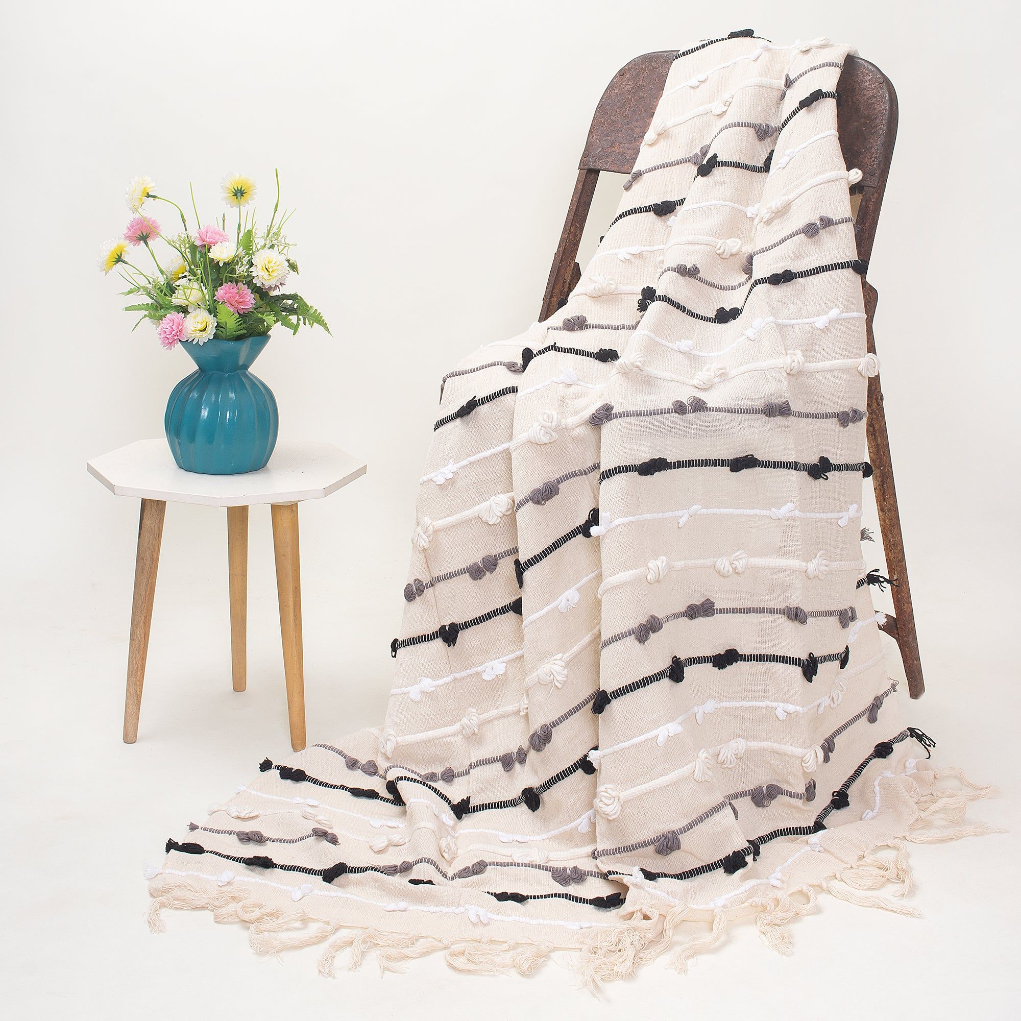Cream Soft Cotton Throw Woven Handloom For Living Room